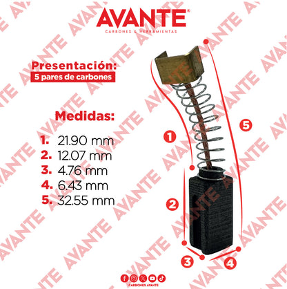 Carbones Avante Para Taladro BLACK & DECKER 3/8" (CAP-81)- Paquete 5 Pares