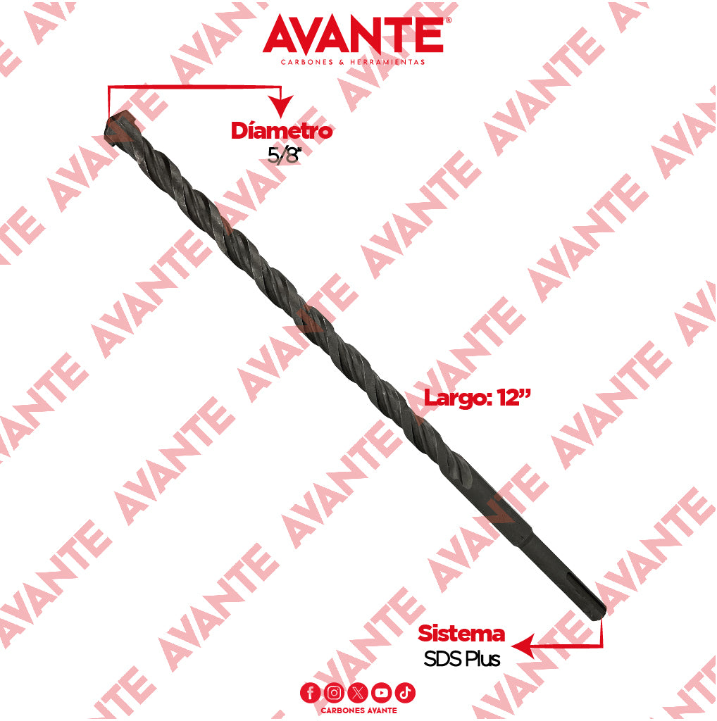Broca Avante Profesional SDS Plus Para Concreto 5/8" x 12" - 1 Pieza