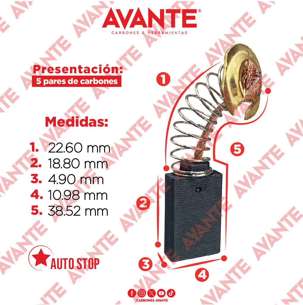 Carbones Avante Para Sierra Sable MAKITA JR 3050 (CAP-91)- Paquete 5 Pares