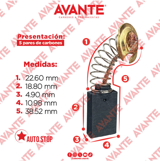 Carbones Avante Para Sierra Sable MAKITA JR 3050 (CAP-91)- Paquete 5 Pares