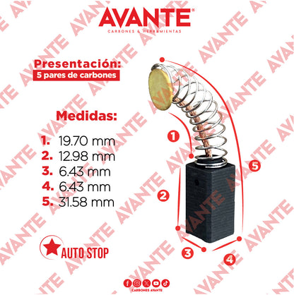 Carbones Avante Para Taladro CRAFTSMAN (CAP-15)- Paquete 5 Pares