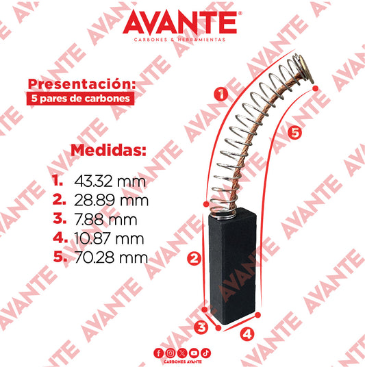 Carbones Avante Para Compresor Y Aspirador HUSKY Y KOBLENZ (CAP-70) - Paquete 5 Pares