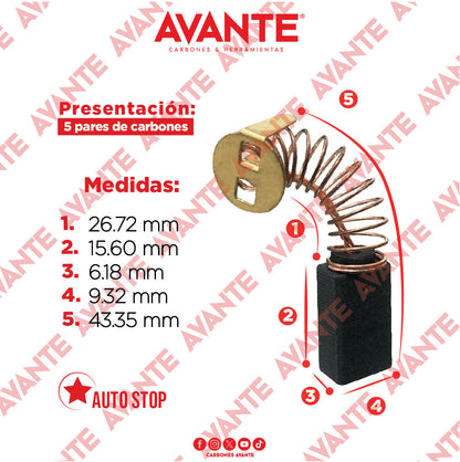 Carbones Avante Para Router DEWALT (CAP-5) - Paquete 5 Pares