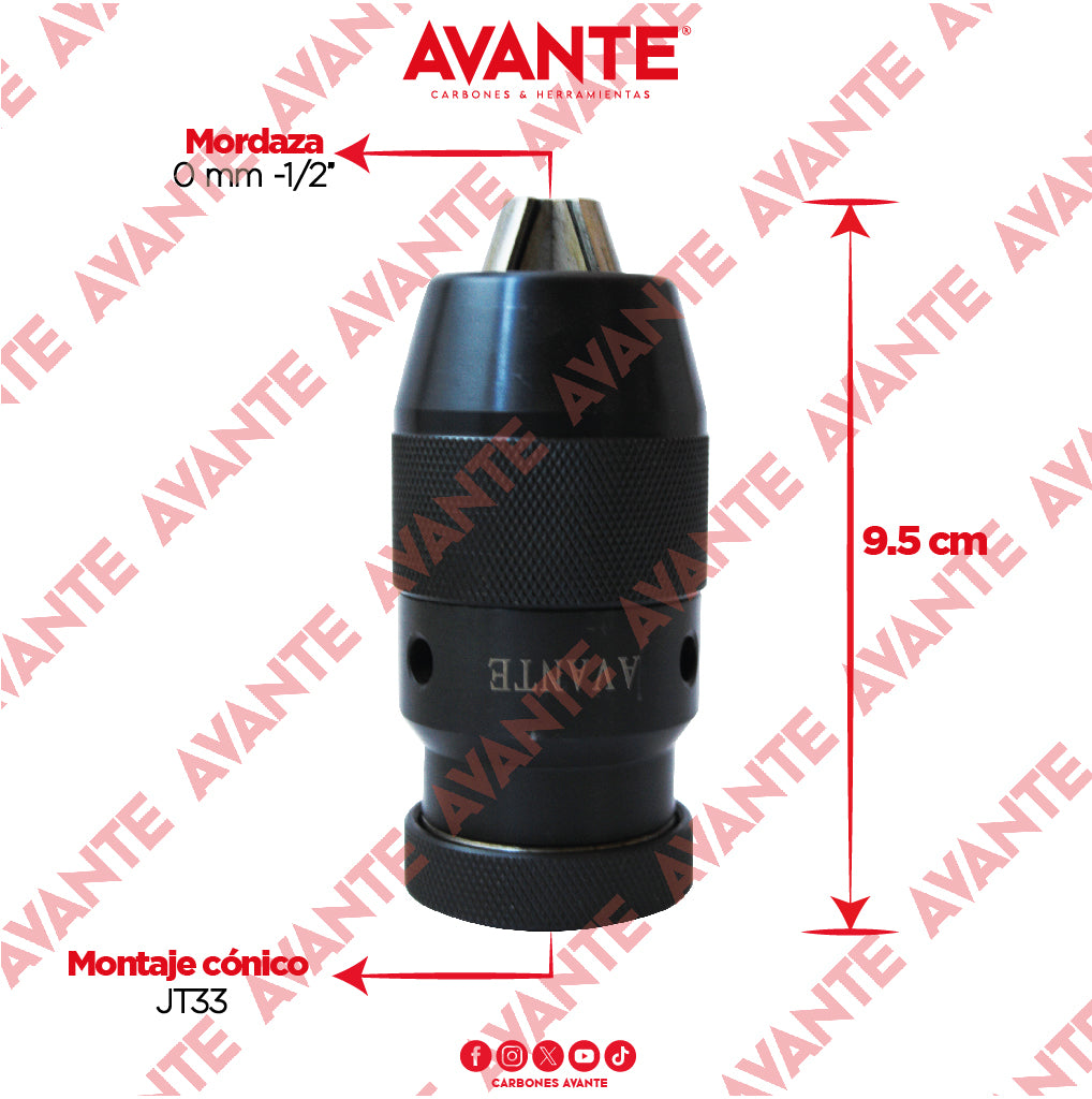 Broquero Avante Cónico Agarre Rápido Precisión 1/2" (1-13mm) Cono JT33 - 1 Pieza