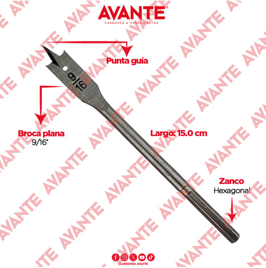 Broca Plana Avante Para Madera 9/16" Vástago Hexagonal - 1 Pieza