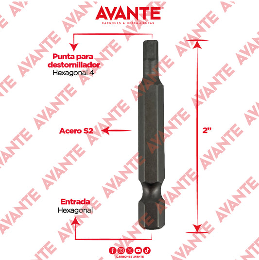Puntas Magnéticas Avante Destornillador Hexagonal 4 Acero S2 - Paquete 10 Piezas