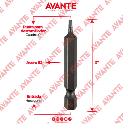 Puntas Magnéticas Avante Destornillador Cuadro 0 Acero S2 - Paquete 10 Piezas