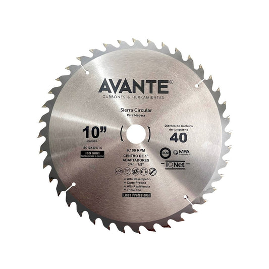 Sierra Circular Avante Para Madera 10" 40 Dientes (Carburo de Tungsteno) - 1 Pieza