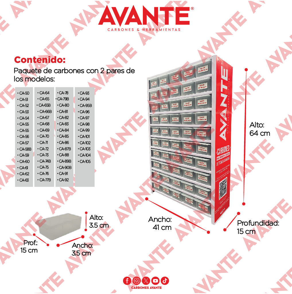 Paquete Organizador De Carbones Avante Metálico Chico Modelos 50 Al 105 - 1 Kit