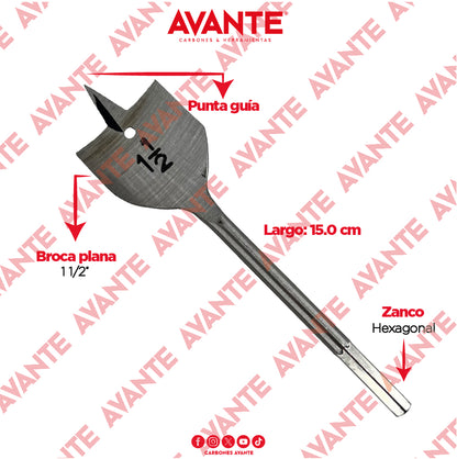 Broca Plana Avante Para Madera 1- 1/2" Vástago Hexagonal - 1 Pieza