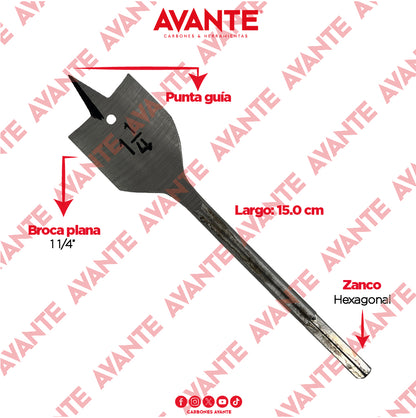 Broca Plana Avante Para Madera 1- 1/4" Vástago Hexagonal - 1 Pieza