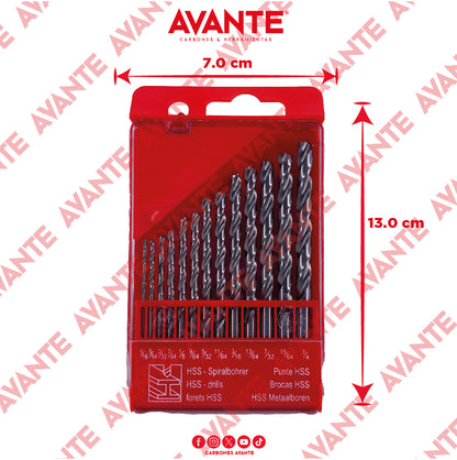 Paquete de Brocas Avante Alta Velocidad Acero M2 HSS (1/16" a 1/4") - 13 Piezas