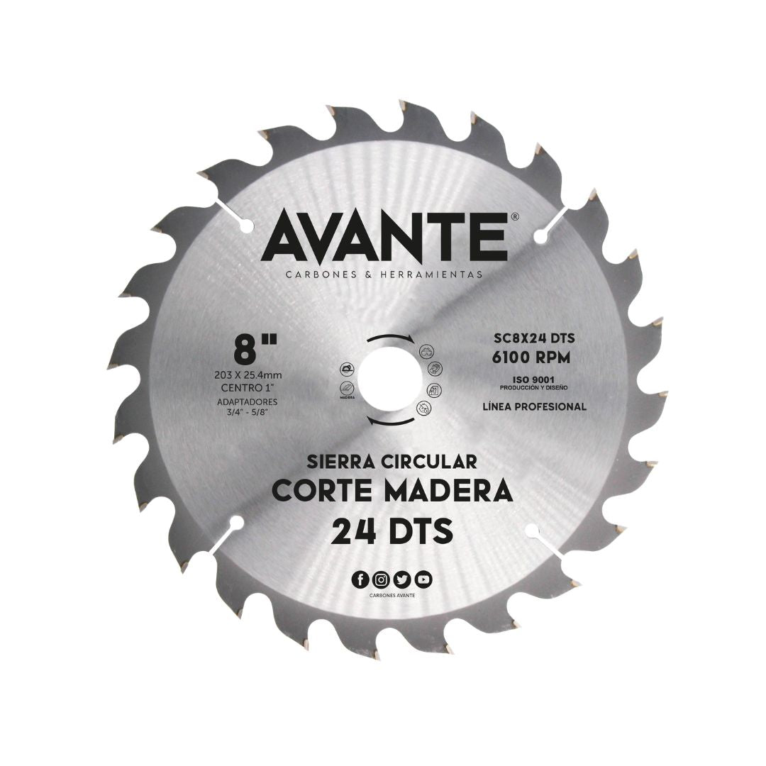 Sierra Circular Avante Para Madera 8" 24 Dientes (Carburo de Tungsteno) - 1 Pieza