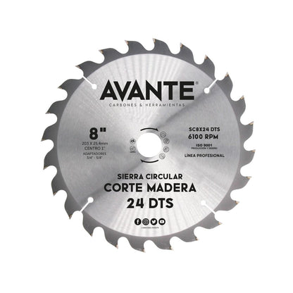 Sierra Circular Avante Para Madera 8" 24 Dientes (Carburo de Tungsteno) - 1 Pieza