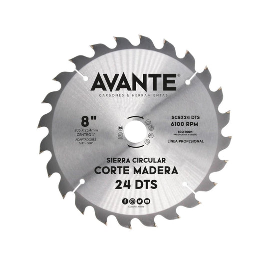 Sierra Circular Avante Para Madera 8" 24 Dientes (Carburo de Tungsteno) - 1 Pieza