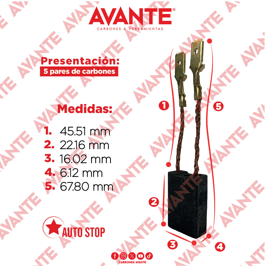 Carbones Avante Para Cortadora De Metales METABO (CAP-79) - Paquete 5 Pares