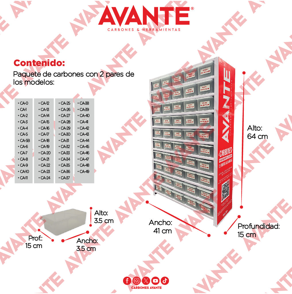 Paquete Organizador De Carbones Avante Metálico Chico Modelos 0 Al 49 - 1 Kit