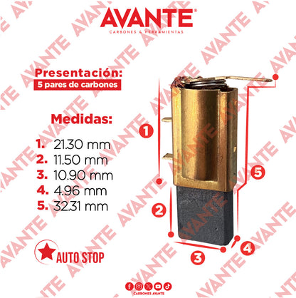 Carbones Avante Para Rotomartillo TRUPER 1/2" (CAP-97) - Paquete 5 Pares