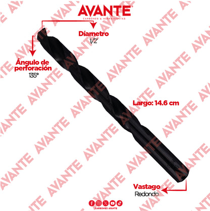 Broca Avante Alta Velocidad Acero M2 HSS 1/2" - Paquete 5 Piezas