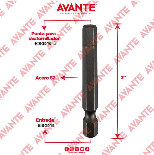 Puntas Magnéticas Avante Destornillador Hexagonal 6 Acero S2 - Paquete 10 Piezas