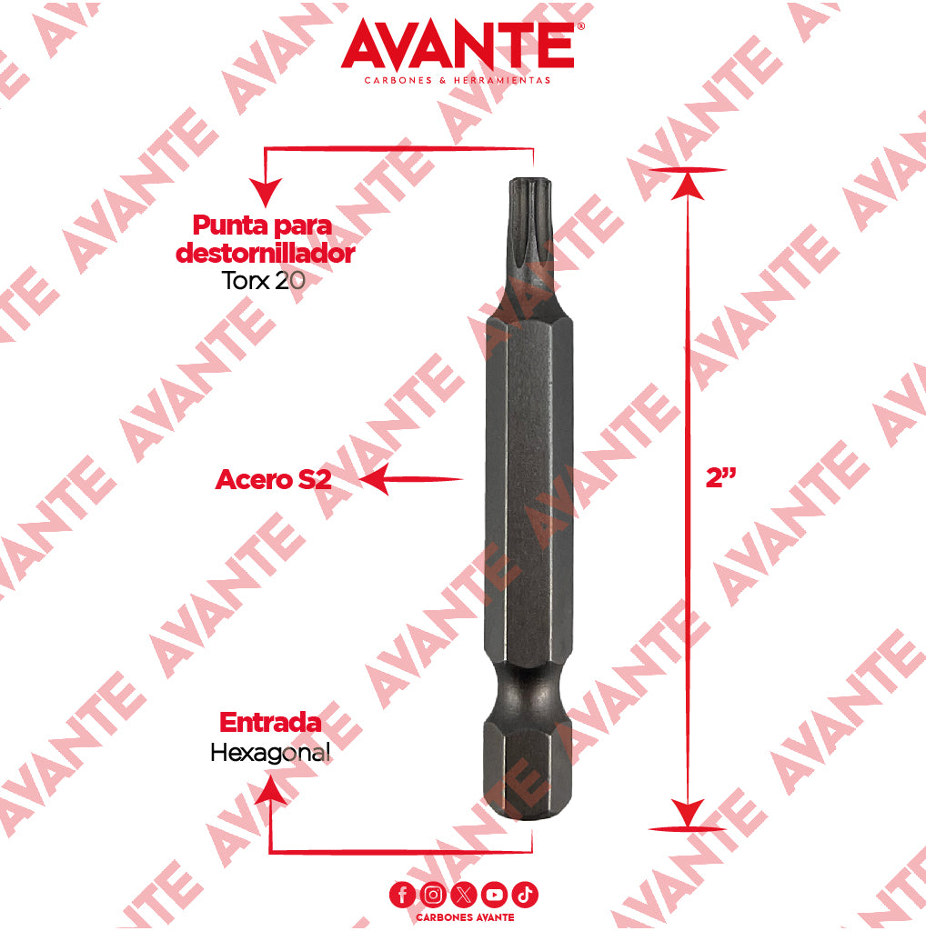 Puntas Magnéticas Avante Destornillador Torx 20 Acero S2 - Paquete 10 Piezas