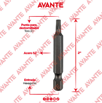 Puntas Magnéticas Avante Destornillador Torx 20 Acero S2 - Paquete 10 Piezas