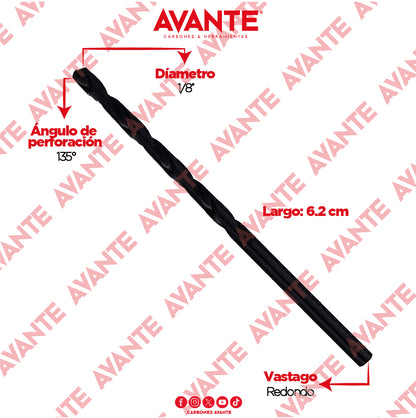 Broca Avante Alta Velocidad Acero M2 HSS 1/8" - Paquete 10 Piezas
