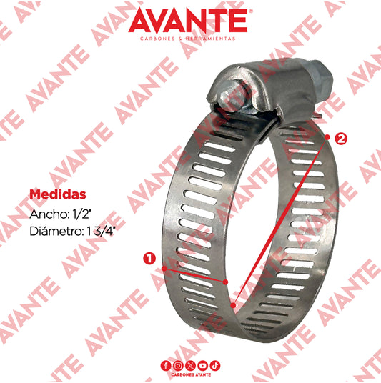 Abrazadera Sin Fin Avante Acero Inoxidable 1/2" a 1 3/4" - Paquete 100 Piezas
