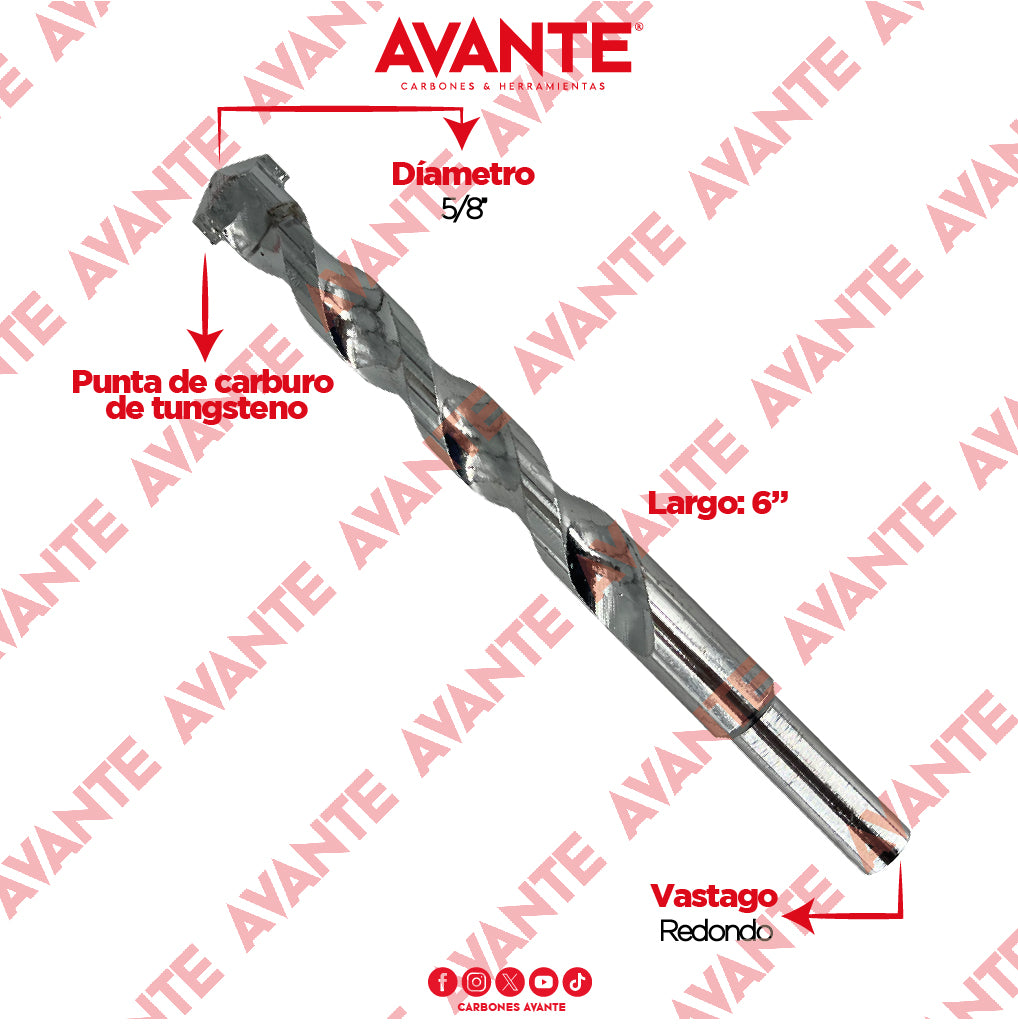 Broca Avante Para Concreto 5/8" x 6" Vástago P3 -  1 Pieza