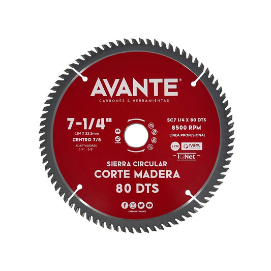 Sierra Circular Avante Para Madera 7-1/4" 80 Dientes (Carburo de Tungsteno) - 1 Pieza