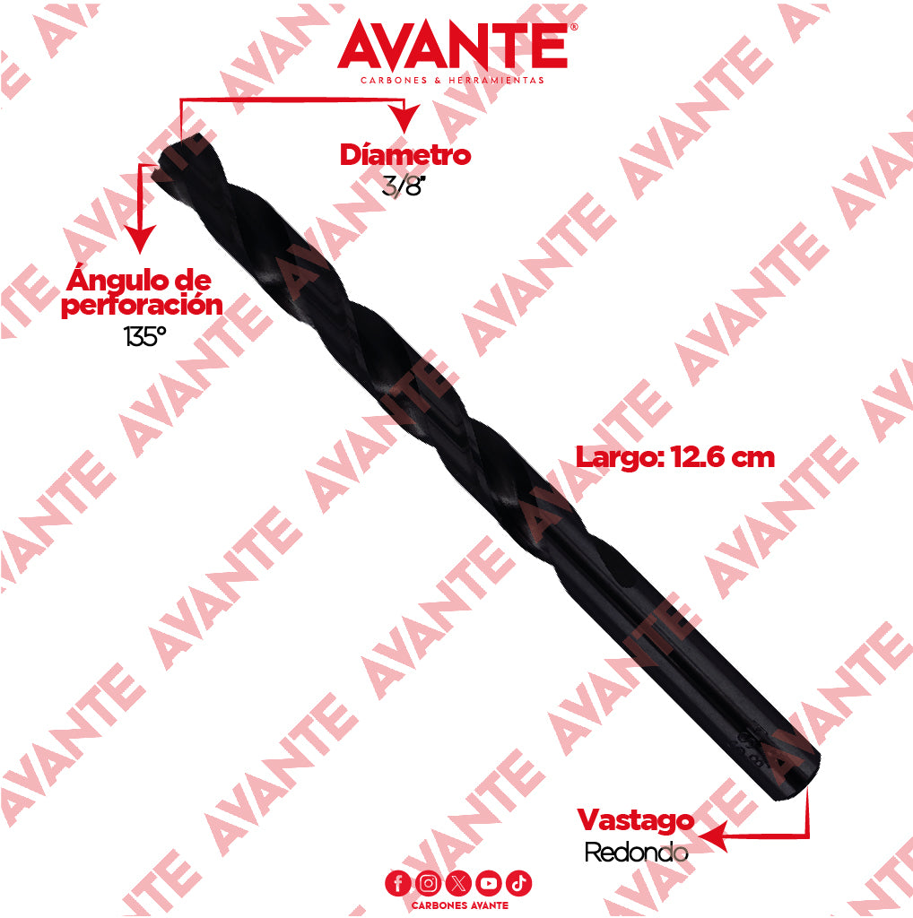 Broca Avante Alta Velocidad Acero M2 HSS 3/8" - Paquete 10 Piezas