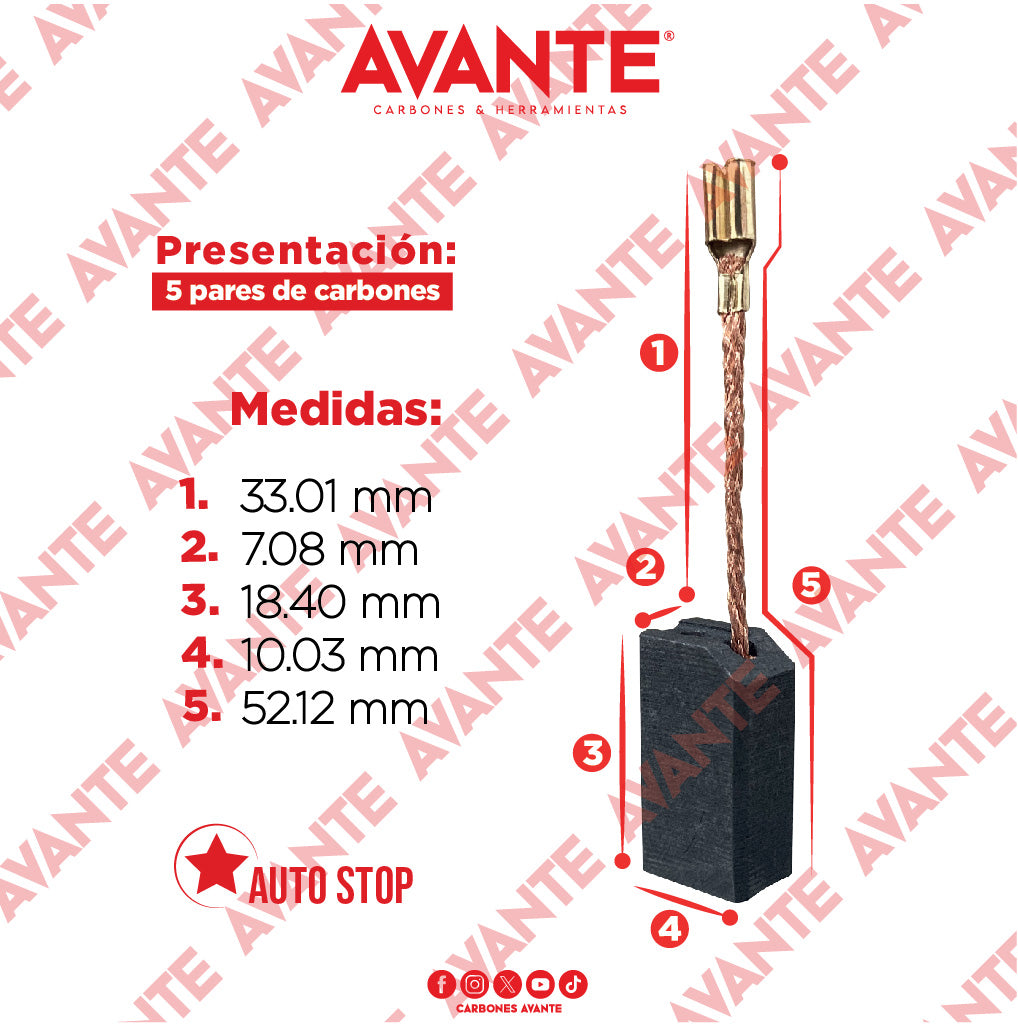Carbones Avante Para Sierra Sable BOSCH GSA (CAP-93) - Paquete 5 Pares