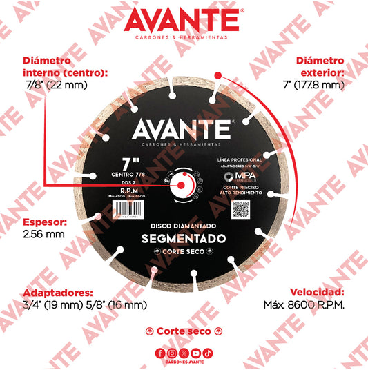 Disco Diamantado Avante Segmentado 7" Corte Seco (8600 RPM) - 1 Pieza