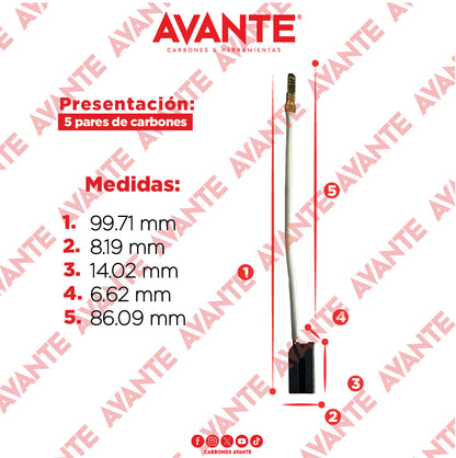 Carbones Avante Para Taladro DEWALT 505 Macho (CAP-90B)- Paquete 5 Pares