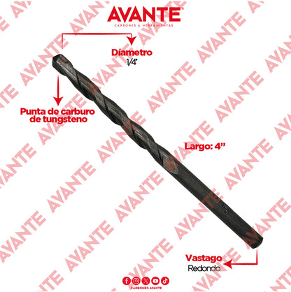 Broca Avante Para Concreto 1/4" x 4" Vástago P3 - Paquete 10 Piezas