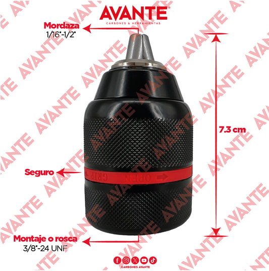 Broquero Uso Rudo Avante A/R Metálico Con Seguro 1/2" x 3/8"-24 UNF (1.9-13mm) - 1 Pieza