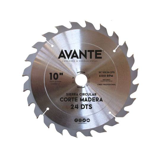 Sierra Circular Avante Para Madera 10" 24 Dientes (Carburo de Tungsteno) - 1 Pieza