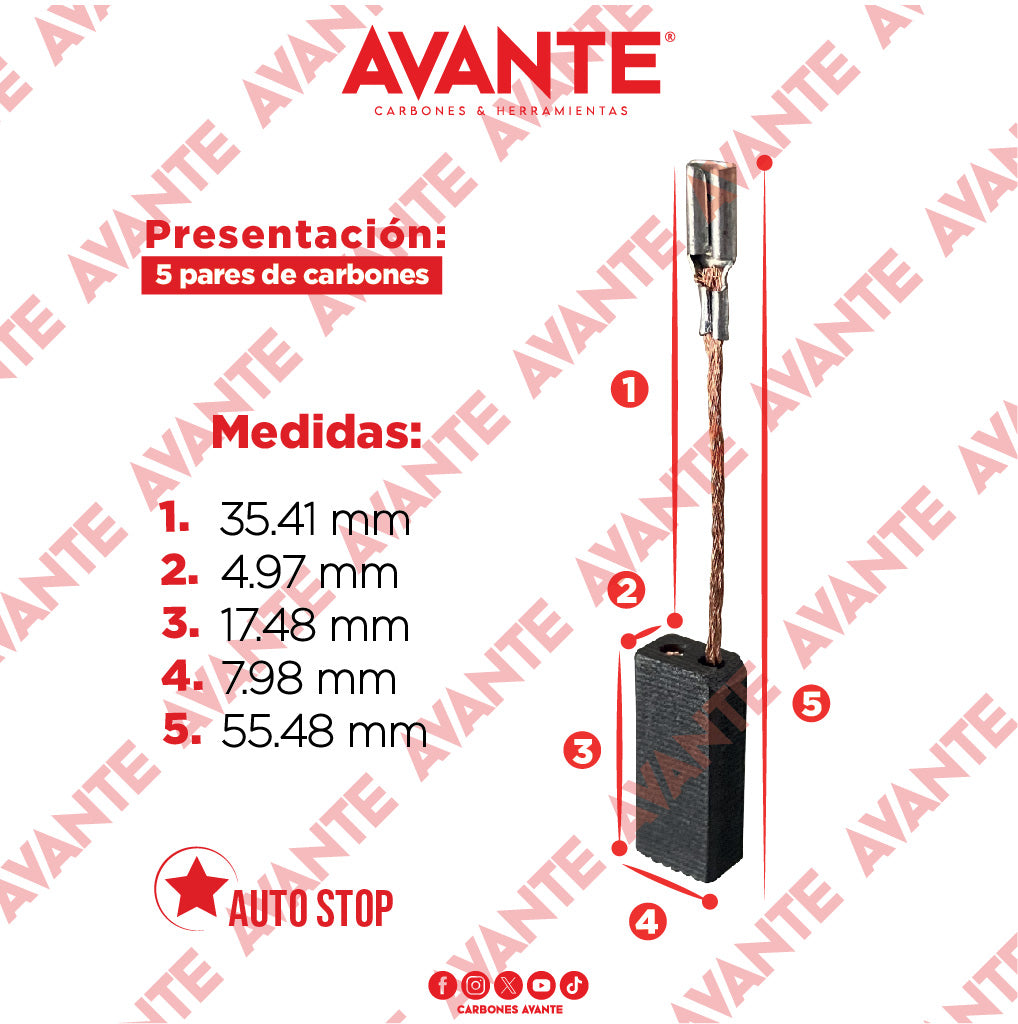 Carbones Avante Para Rectificadora BOSCH (CAP-37) - Paquete 5 Pares