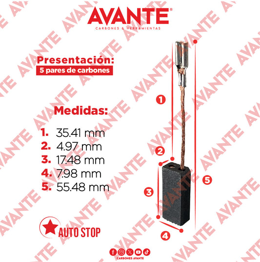 Carbones Avante Para Rectificadora BOSCH (CAP-37) - Paquete 5 Pares