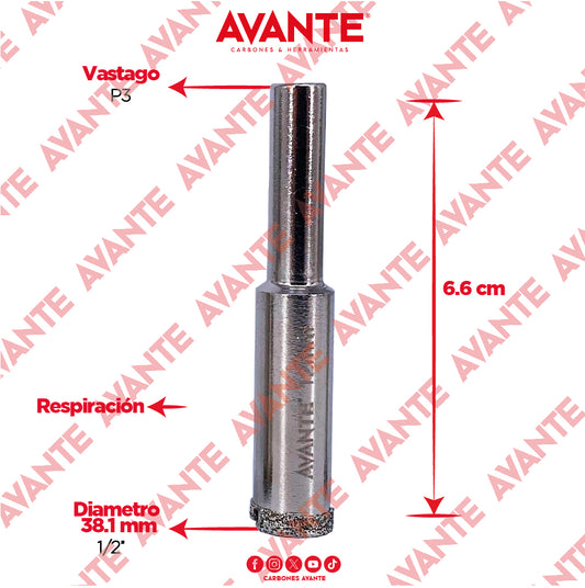 Broca Diamantada Avante 1/2" Con Vástago Redondo 1/4" - 1 Pieza
