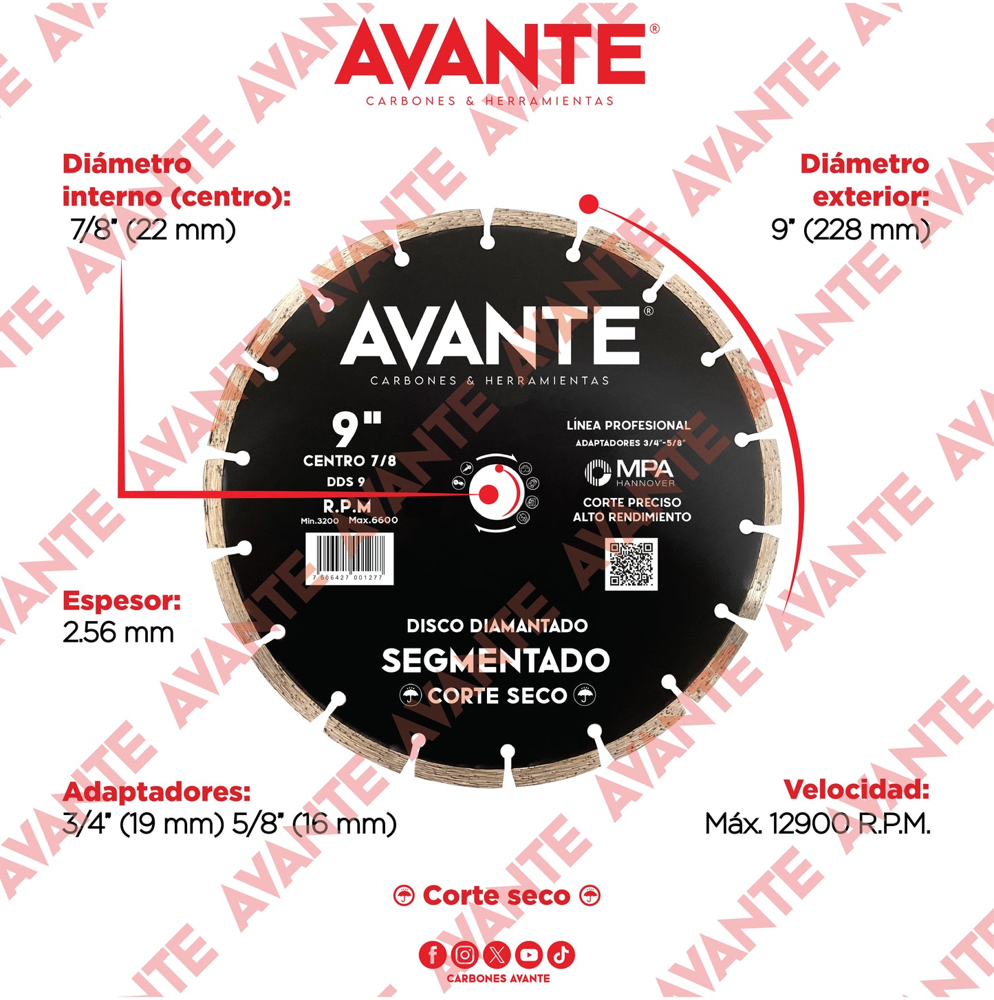Disco Diamantado Avante Segmentado 9" Corte Seco (6600 RPM) - 1 Pieza