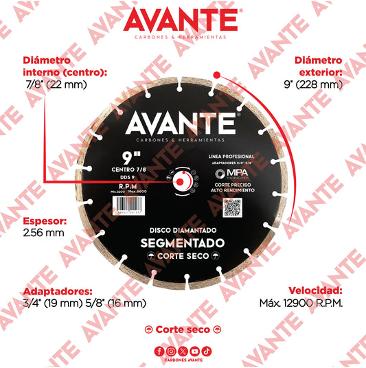 Disco Diamantado Avante Segmentado 9" Corte Seco (6600 RPM) - 1 Pieza