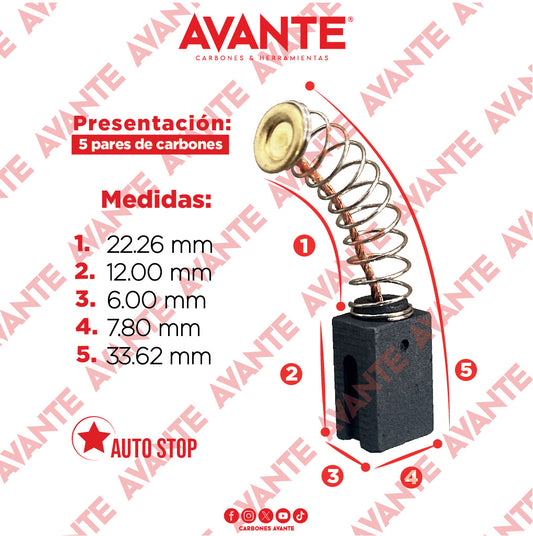 Carbones Avante Para Mini Esmeriladora Y Caladora TRUPER (CAP-45) - Paquete 5 Pares