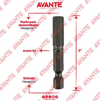 Puntas Magnéticas Avante Destornillador Hexagonal 7 Acero S2 - Paquete 10 Piezas