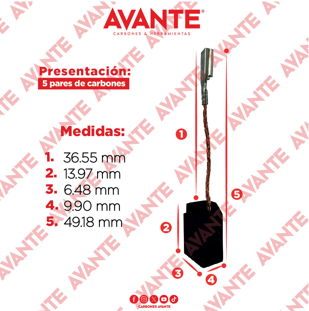 Carbones Avante Para Mini Esmeriladora DEWALT (CAP-39) - Paquete 5 Pares