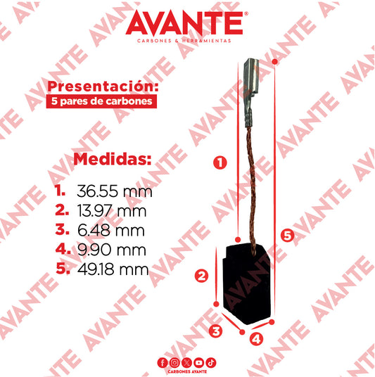 Carbones Avante Para Mini Esmeriladora DEWALT (CAP-39) - Paquete 5 Pares