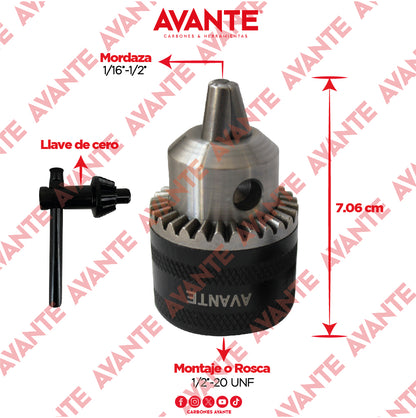 Broquero Profesional Avante Con Llave 1/2" x 1/2"-20 UNF (1.6-13mm) - 1 Pieza