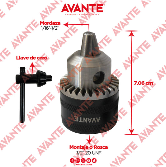 Broquero Profesional Avante Con Llave 1/2" x 1/2"-20 UNF (1.6-13mm) - 1 Pieza