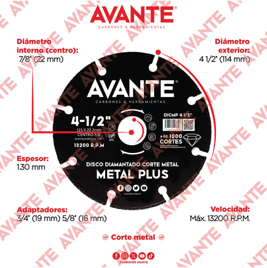 Disco Avante Diamantado Metal Plus Corte de Metal 4-1/2" (13200 RPM) - 1 Pieza