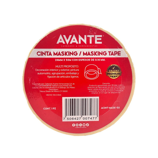Cinta Avante Masking Tape Papel Crepado 1" x 50m - Paquete de 6 Piezas